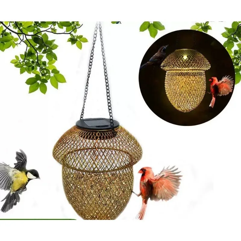 Solar bird feeder Outdoor wrought iron metal with light Hanging hummingbird feeder Hanging bird feeder