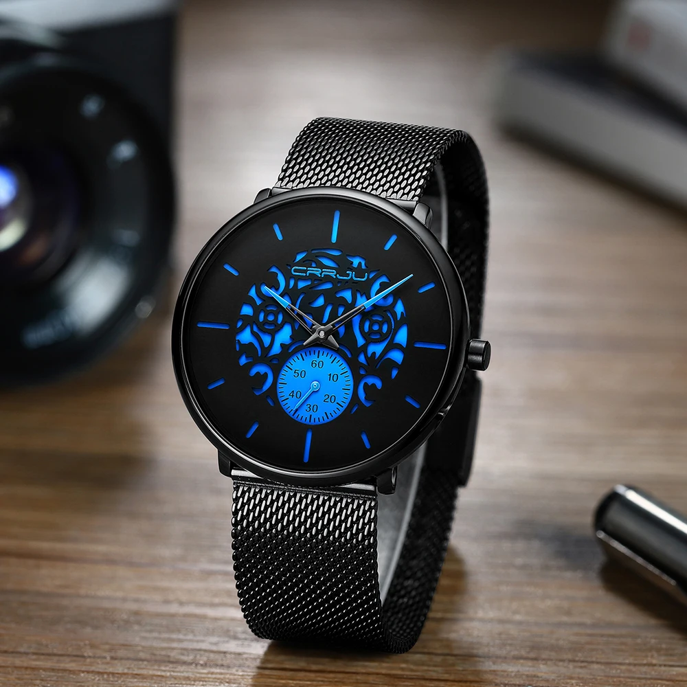 CRRJU Men Watch Fashion Casual Quartz Wristwatch Waterproof Minimalist Ultra-thin Clock Relogio Masculino