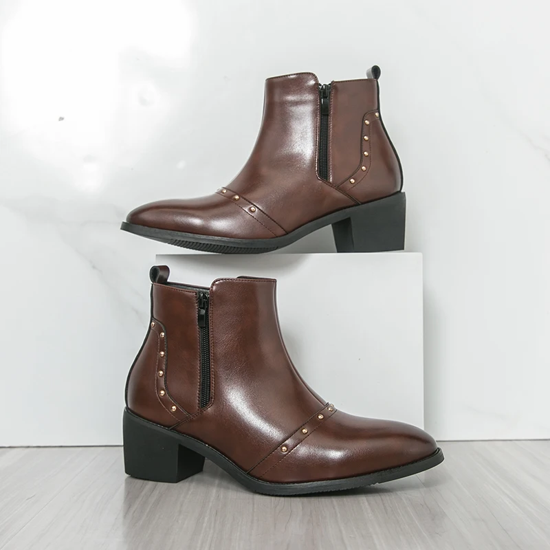 

Men's thick soled leather shoes Classic Gentleman Elegant Style Party dance 38-46 Black brown autumn and winter boots New