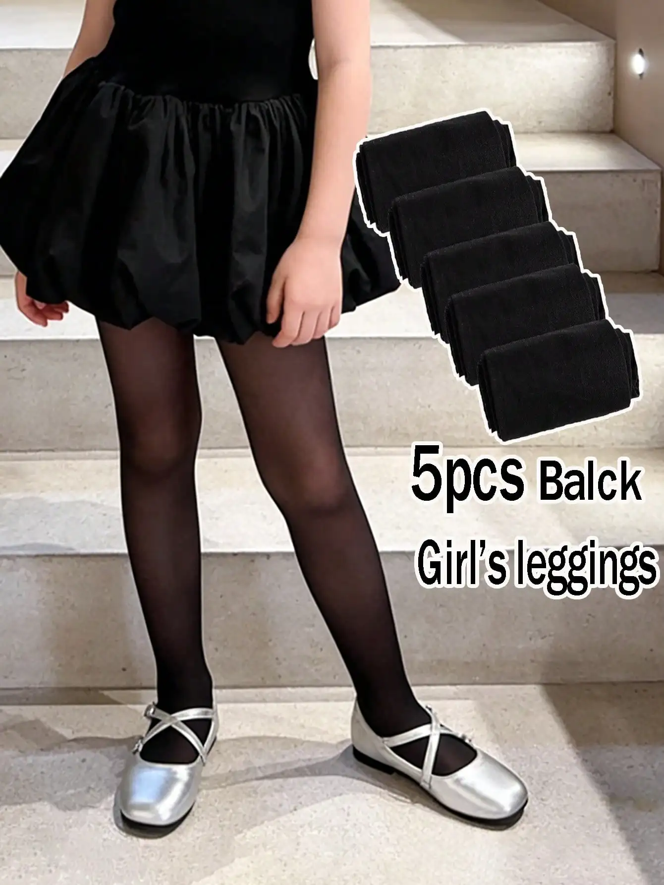 5 Pairs Fashion Girls Thin Black Tights Stretch Sheer Pantyhose Versatile Daily Outerwear Kids Elastic Stockings Leggings 2-14Y
