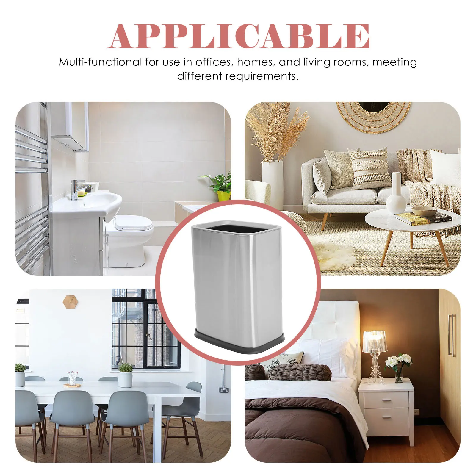 

Stainless Steel Trash Can Dual Compartment Open Top Reusable Wastebasket for Kitchen Living Room Bathroom Stylish Compact Trash