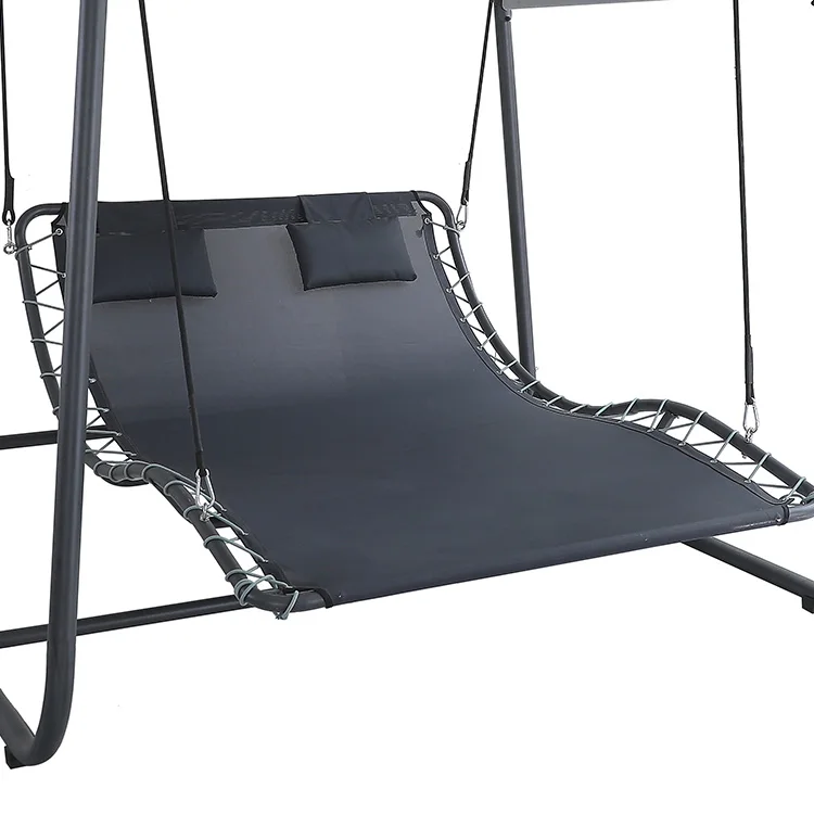 Modern Metal Double Sun Lounger Garden Swing Daybed Sunbed with Canopy for Hotel & School Use