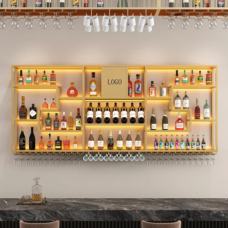 Creative wrought iron restaurant, wine rack, bar counter, industrial wind display stand,  cabinet against the wall