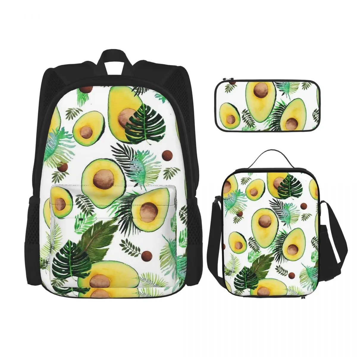 

Tropical Avocado Backpacks Boys Girls Bookbag Students School Bags Cartoon Kids Rucksack Lunch Bag Pen Bag Three-Piece Set