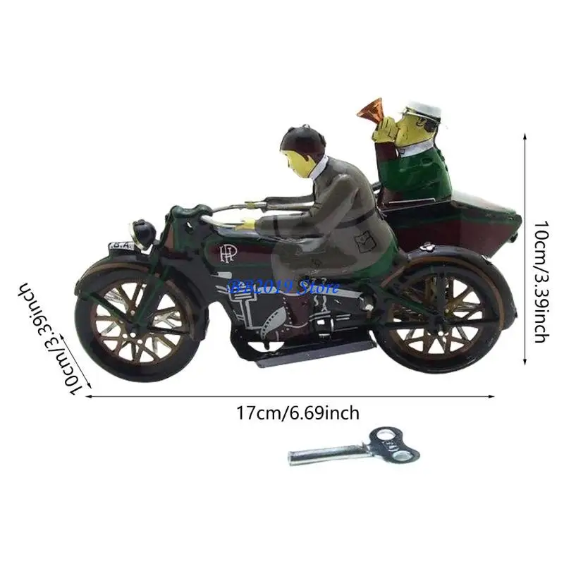 Q0KB Tinplate Men Tricycle Toy Design Onor Wind Up para adultos y niños juguete mecánico vintage