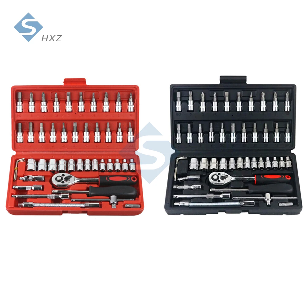 

46PCS Car Repair Tool Kits 1/4 Metric Socket Set Car Repair Tool Ratchet Torque Wrench Combo Auto Repairing Set Mechanic Tools