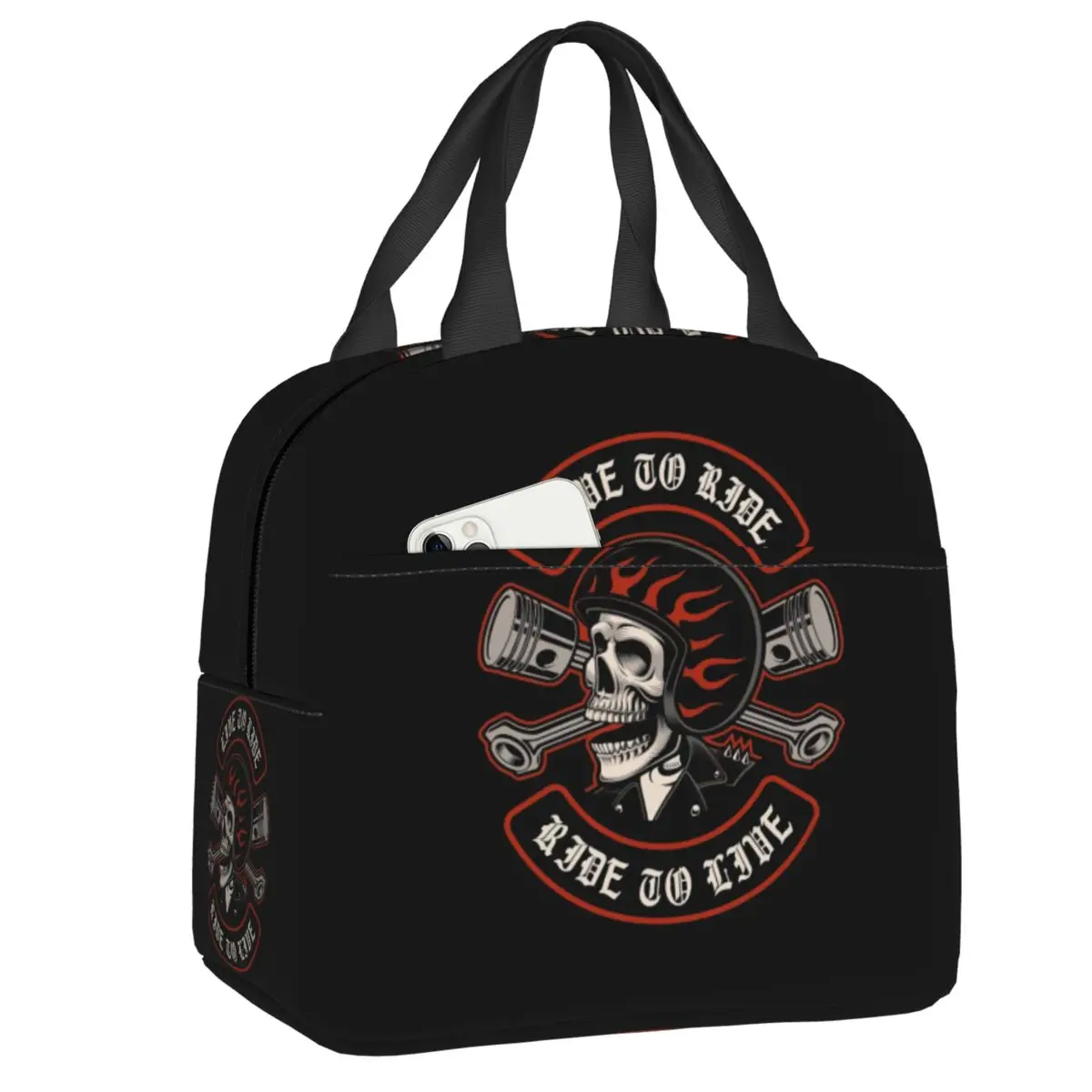 

Custom Biker Motorcycle Skull Rockabilly Insulated Lunch Bag for Women Resuable Cooler Thermal Lunch Box Office Picnic Travel