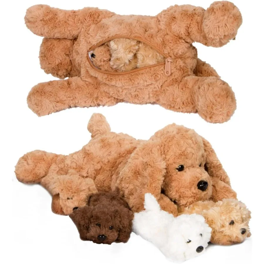 

PixieCrush Adopt Me Dog Stuffed Animals for Girls Ages 3 and Up - Plush Labradoodle Dog Pillow with 4 Surprise Puppies Inside -