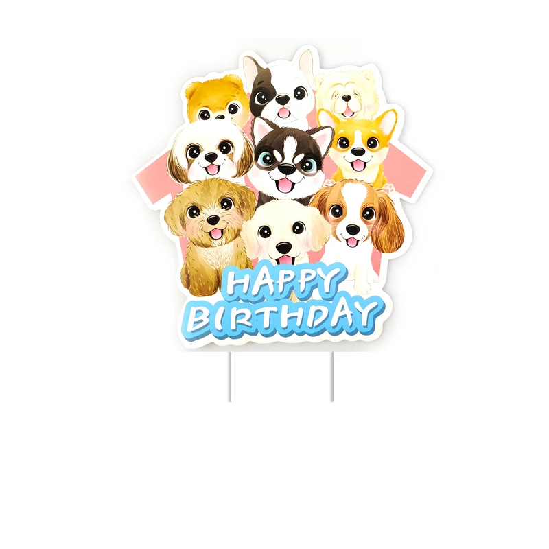 

Happy Birthday Events Party Baby Girls Favors Pet Dog Theme Cake Card Wtih Sticks Decorations Cupcake Topper 1pcs/lot