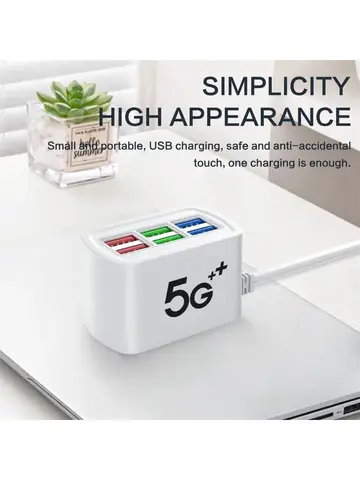 Fast USB Charger 6 in 1 Power Strip Desktop Charging Station Fast Charging 1m Cord USB HUB Adapter Socket for iPhone 16 Home