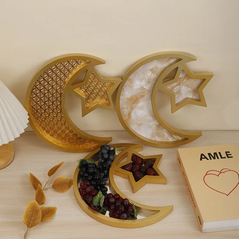 Star and Moon Craft Artistic Decorative Items Home Wooden Decorative Items Fruit Tray for Home Ethnic Craft Art Decorations