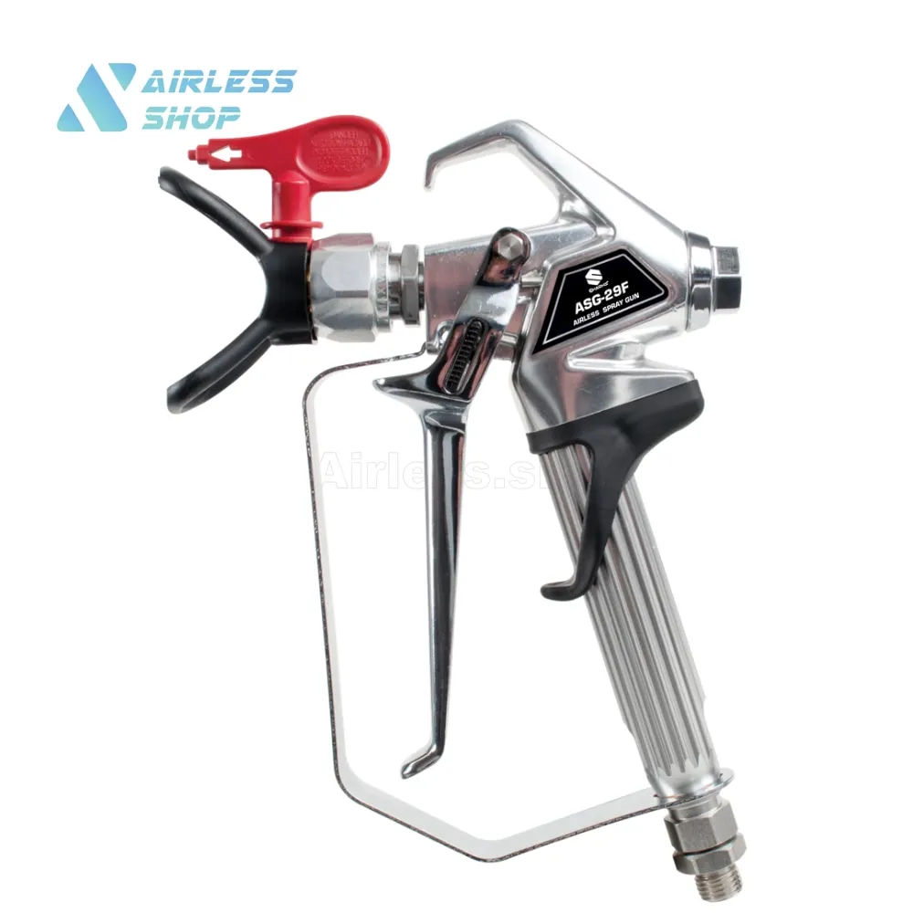 ASG-29 airless spray gun, available with 2-finger or 4-finger trigger, with nozzle guard and nozzle, built-in airless gun filter