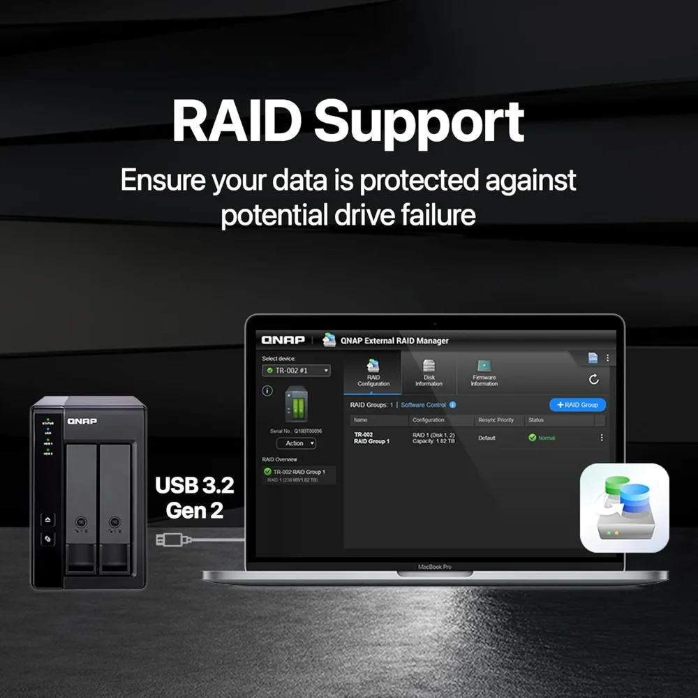 أثاث خارجي/ أسود، TR-002-A-US 2 Bay USB Type-C مساحة تخزين مرفقة مباشرة (DAS) مع الأجهزة RAID (بدون أقراص)، سهلة الاستخدام