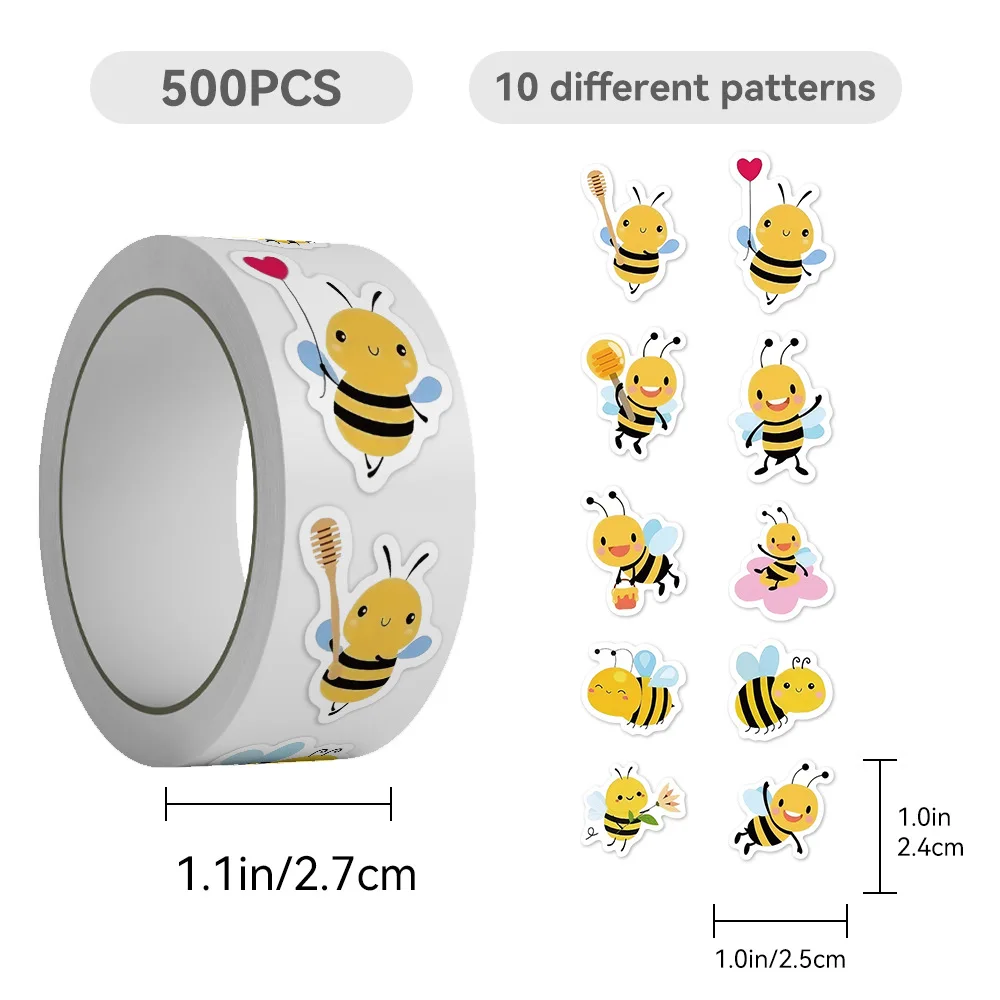 500Pcs/roll Bee Stickers Teacher Reward Stickers Cute Animal Stickers School Supplies Incentives Roll Sticker - view 6