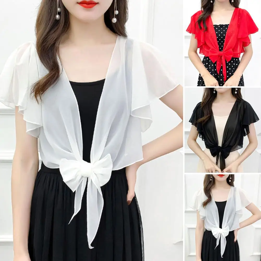 

Stylish Lady Cover-Up Sun Protection Open Stitch Crop Coat Summer Chiffon Short Jacket Sunscreen Coat