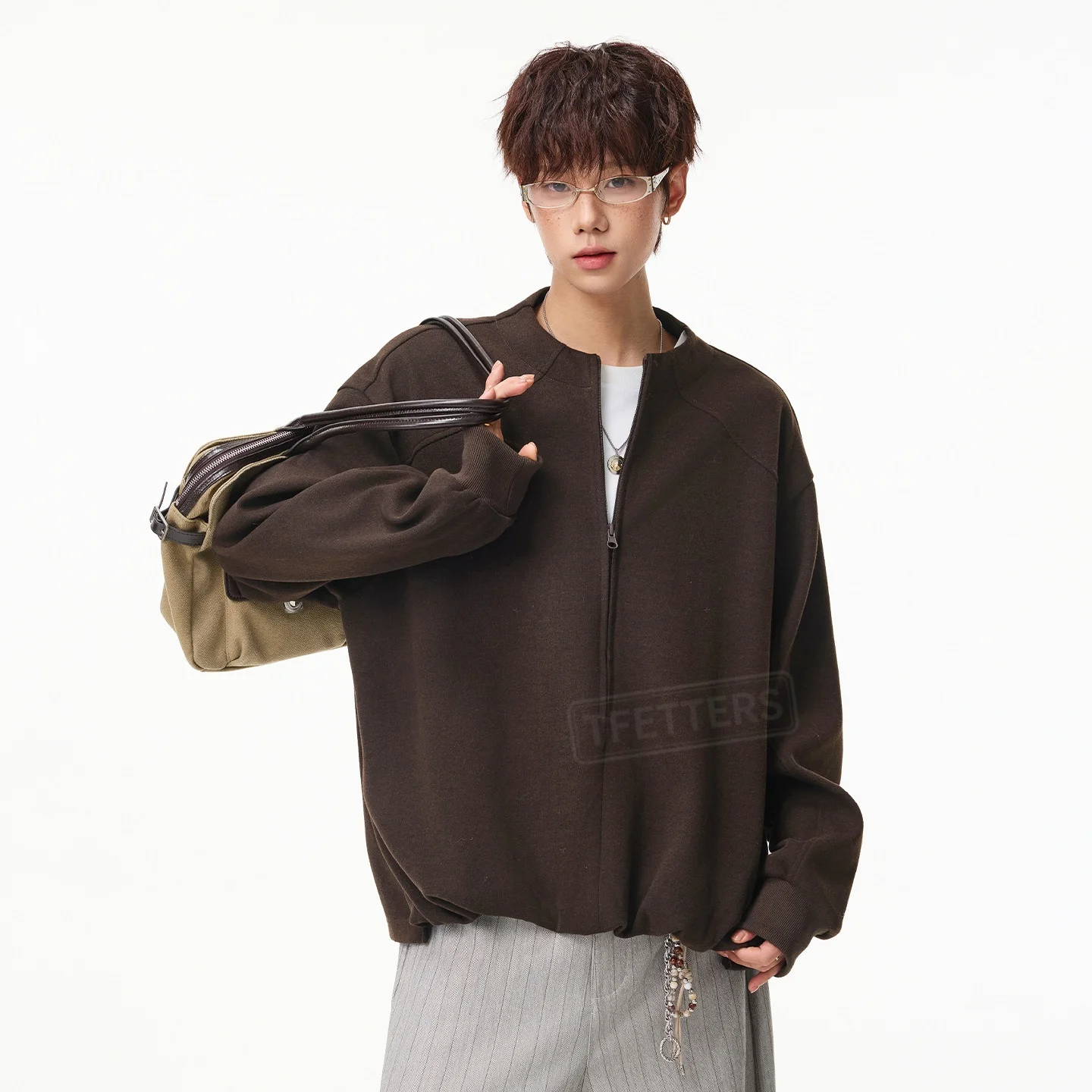 TFETTERS 2026 Spring Vintage Old Money Fake Two Piece Zip Men Sweatshirt Jacket Autumn Commute Minimal Loose Outerwear Coat Man
