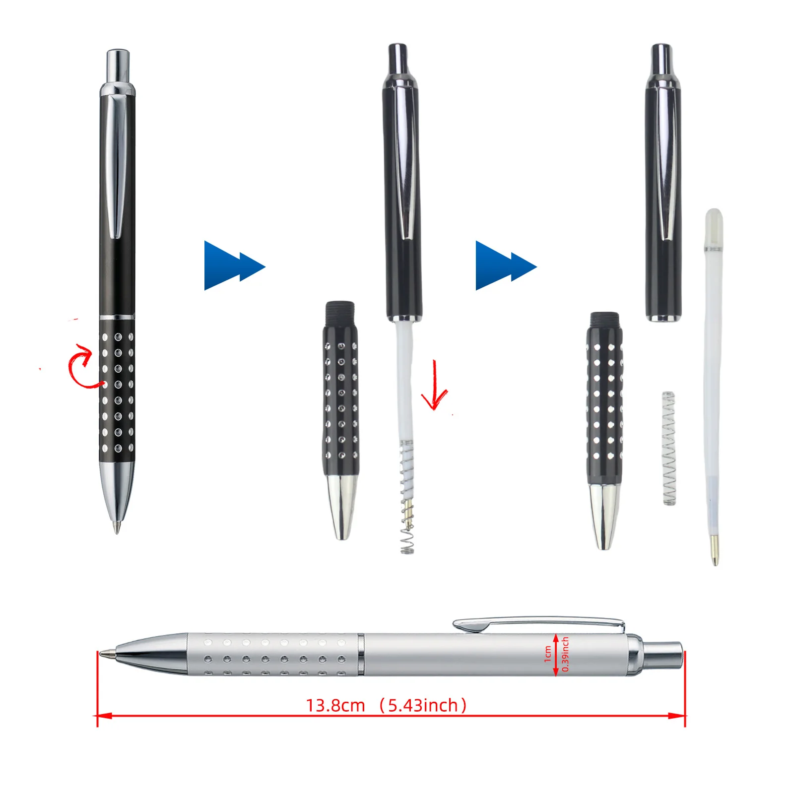 10pcs Customize Ball Pen Logo Ballpoint Pens Free Engraved Metal Barrel Promotional Gift Smooth Writing Stationery Show Display