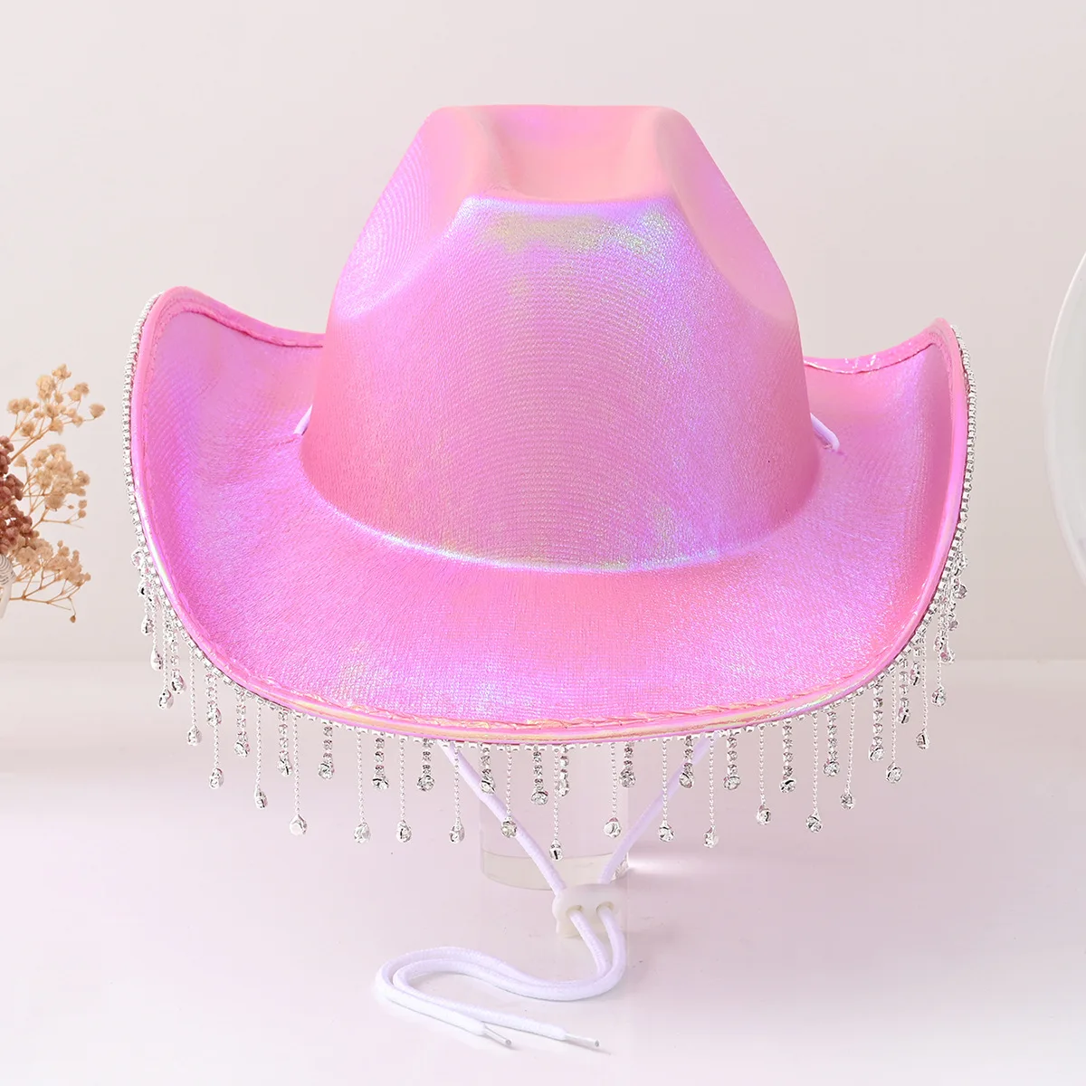 ホンルアン-ピンク-調節可能なタッセル付き-カウボーイハット-女性用＆ウエスタン-カウボーイハット-女性用-カウガール、男性用カウボーイアクセサリー