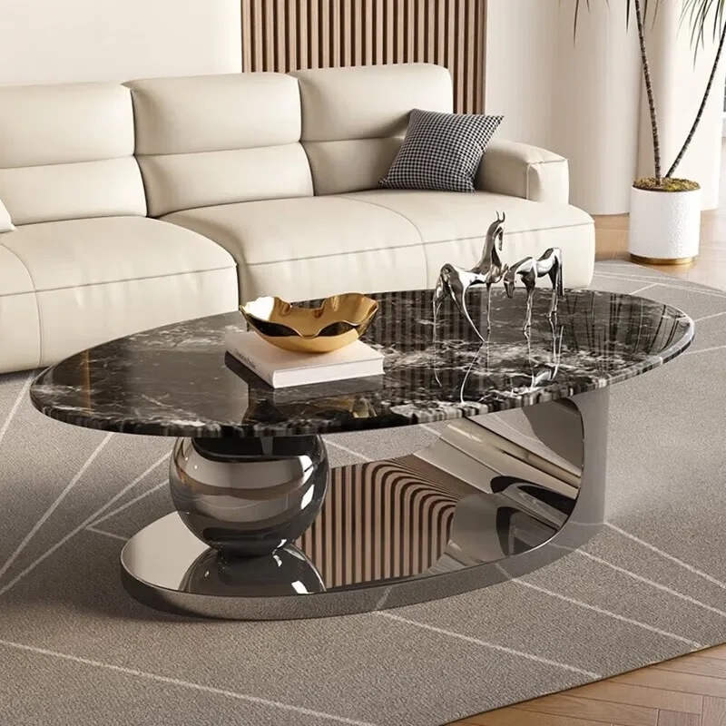 

Italian minimalist supercrystalline coffee table, small apartment, living room, modern light luxury, natural stone, oval rock sl