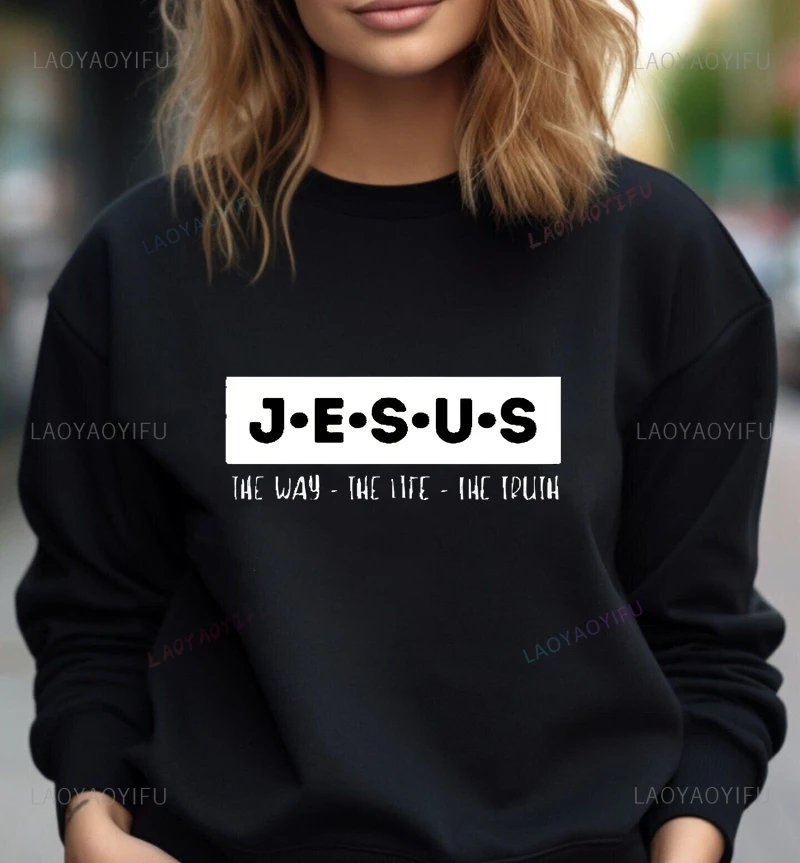Jesus the Way the truth女性のためのライフプリントスウェットシャツ、毎日のストリートウェア、秋と冬のファッション、0