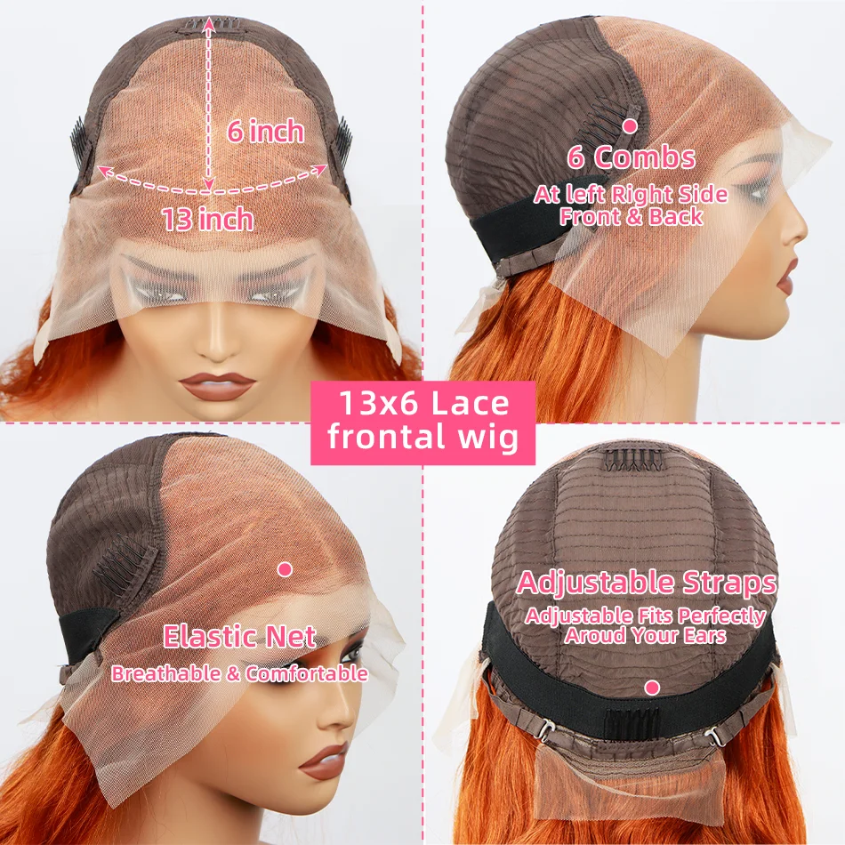 13x6 laranja gengibre onda profunda hd transparente perucas dianteiras do laço cabelo humano para as mulheres água encaracolado laço frontal peruca colorida 350 # Gengibre