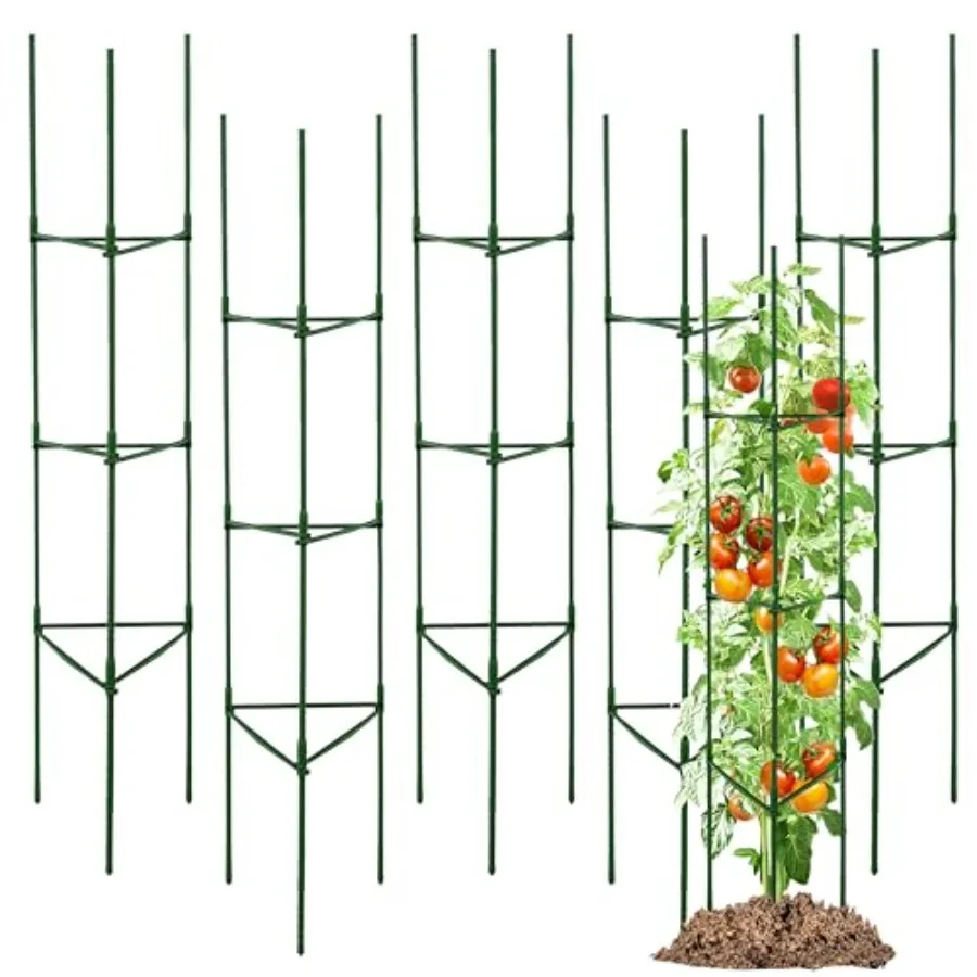 

6-Pack 63-Inch Adjustable Tomato Cages, Heavy-Duty Metal Plant Support Trellis for Garden and Pots, DIY Tomato Stakes, Height A