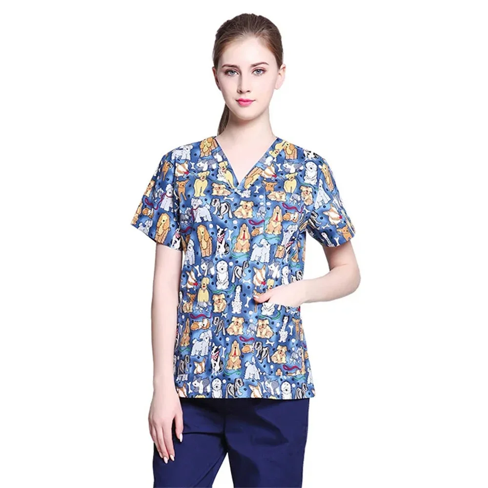 High Quality Clinical Uniform Woman Print Scrub Tops Beauty Salon Work Clothes Surgical Costume for Female Medical Costume