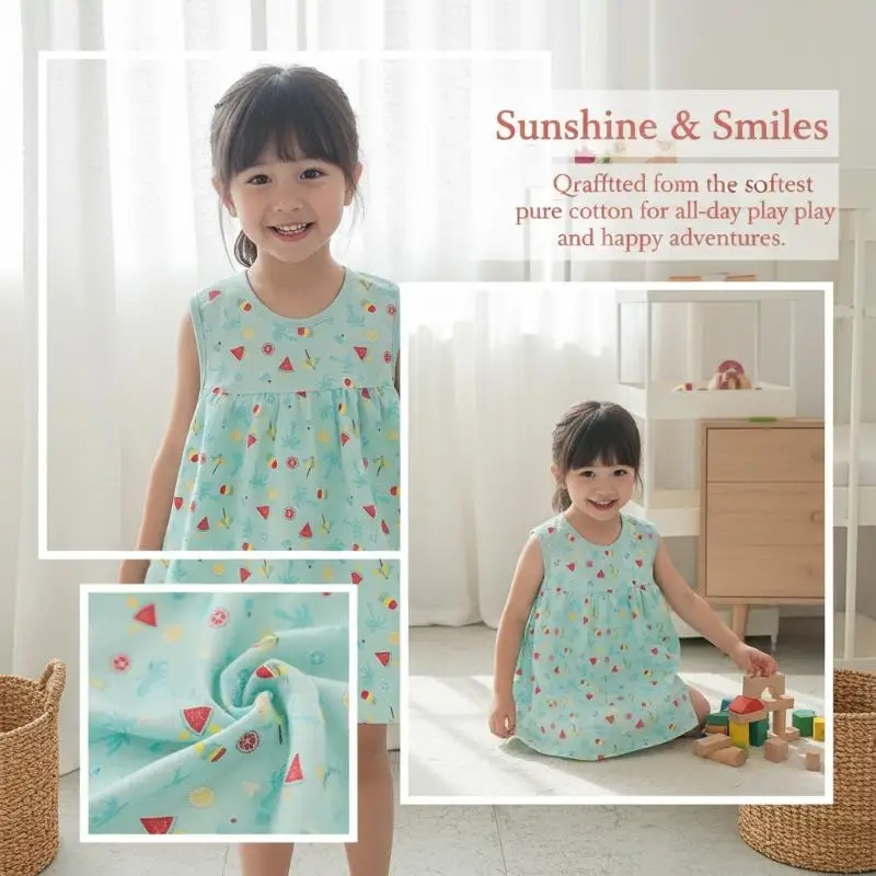 Cotton Dress for Baby Girl 0-24 Months Sleeveless A-Line Lightweight Summer Birthday Party Comfortable Style