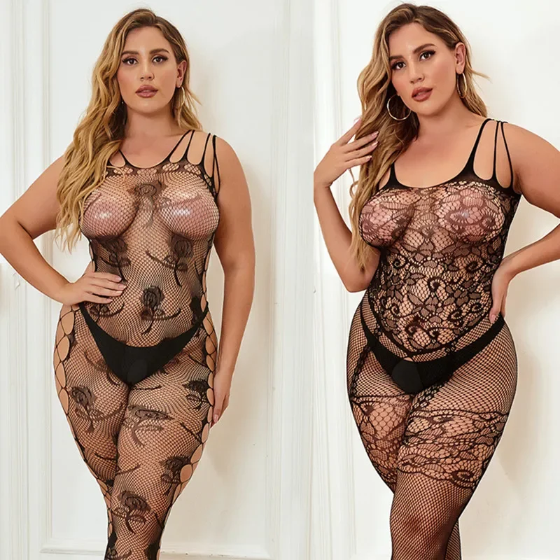 Fishnet Bodysuit Women Plus Size Lingerie Sexy Crotchless Tights BodyStockings Erotic Mesh Teddies Underwear xxxxl Body Stocking