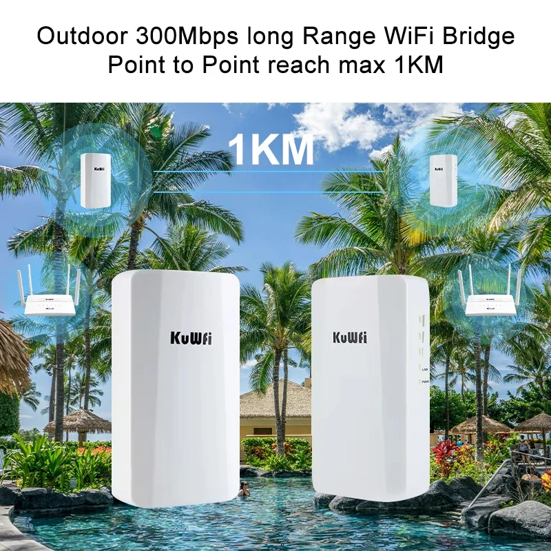 KuWFi Wifi Repeater 2.4G 300Mbps Outdoor AP Long Range Extender Smart Manage Router CPE Wireless Bridge Point to Point 1KM