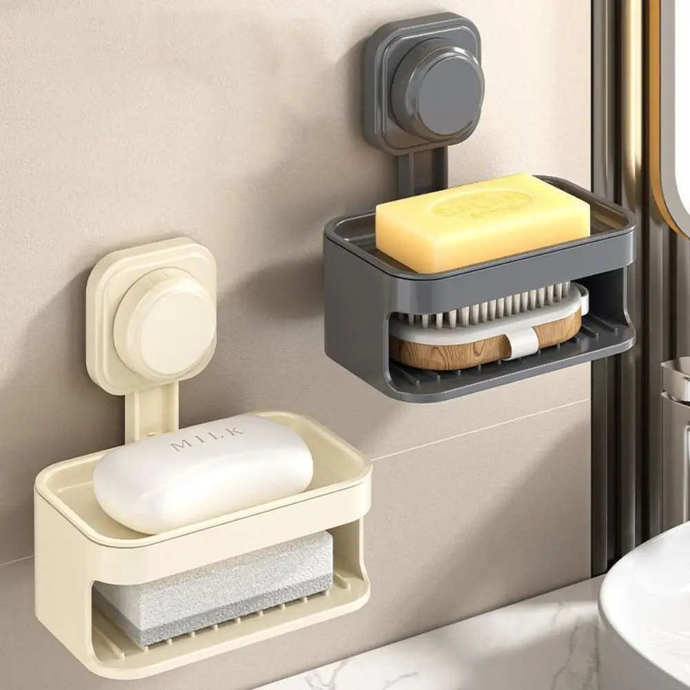 

Double Layer Suction Cup Soap Box Wall Mounted Self Draining Soap Sponge Holder Removable Waterproof Soap Drain Rack Bathroom