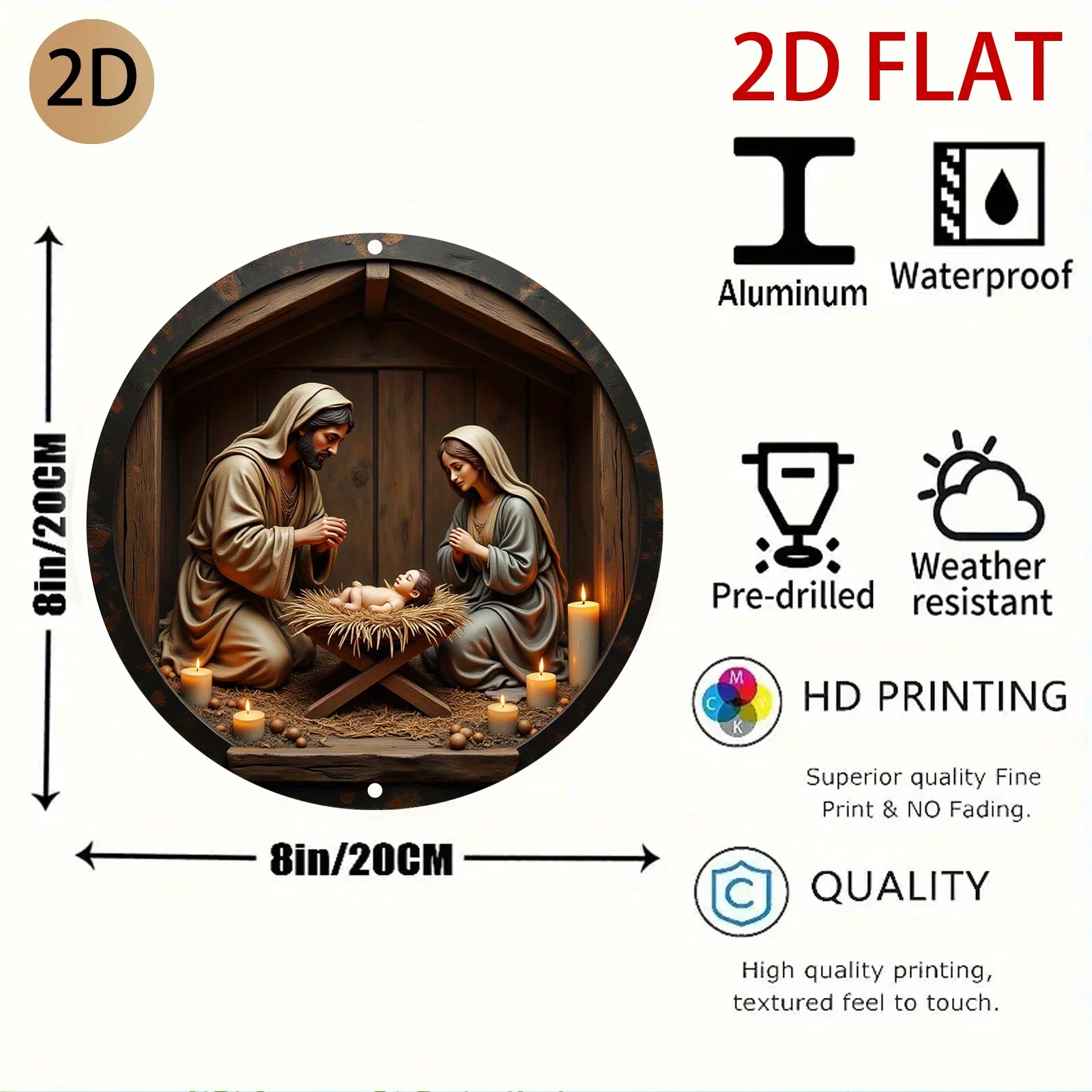 3D Relief Nativity Scene in Circular Frame Rustic Wood Style Christmas Decor for Home And Holiday Settings