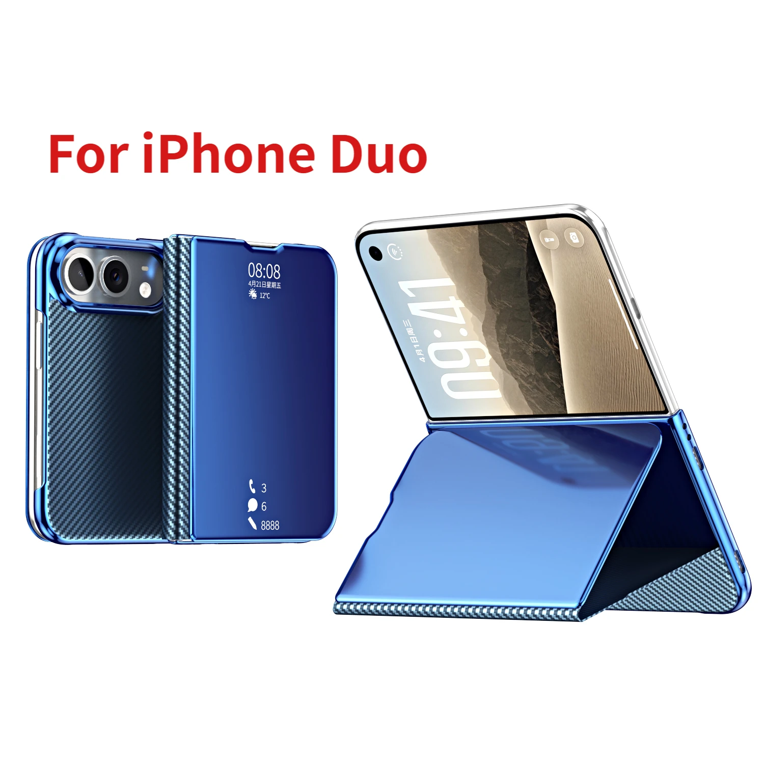 Luxury Carbon Fiber Texture Flip Cover for iPhone Duo Magnetic Shell Leather Case Anti-Fingerprint Protective Bracket