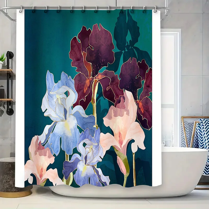 

Занавеска для душа с цветочным принтом, ботанический узор, декор для ванной комнаты, тема природы, водонепроницаемая ткань, винтажный стиль, домашний декор, художественный дизайн M