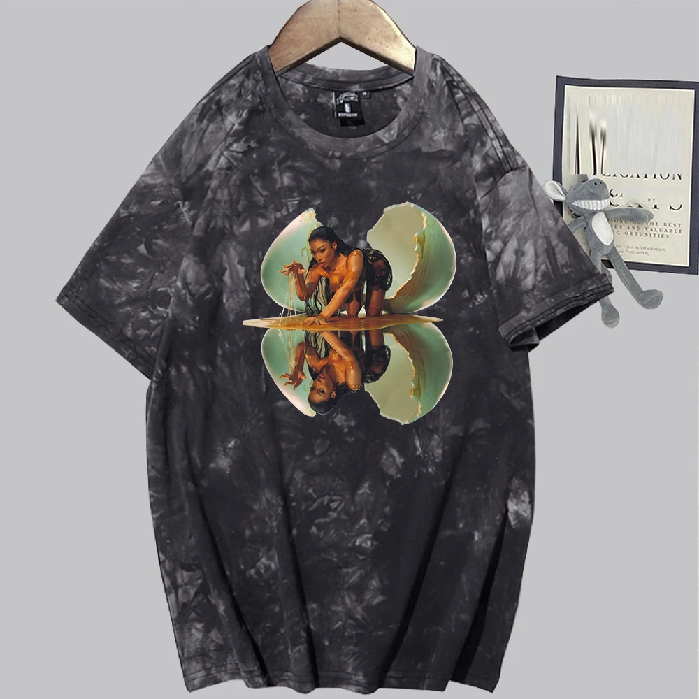 Megan Thee Stallion Mamushi Ретро рубашка Tie Dye унисекс с круглым вырезом короткая