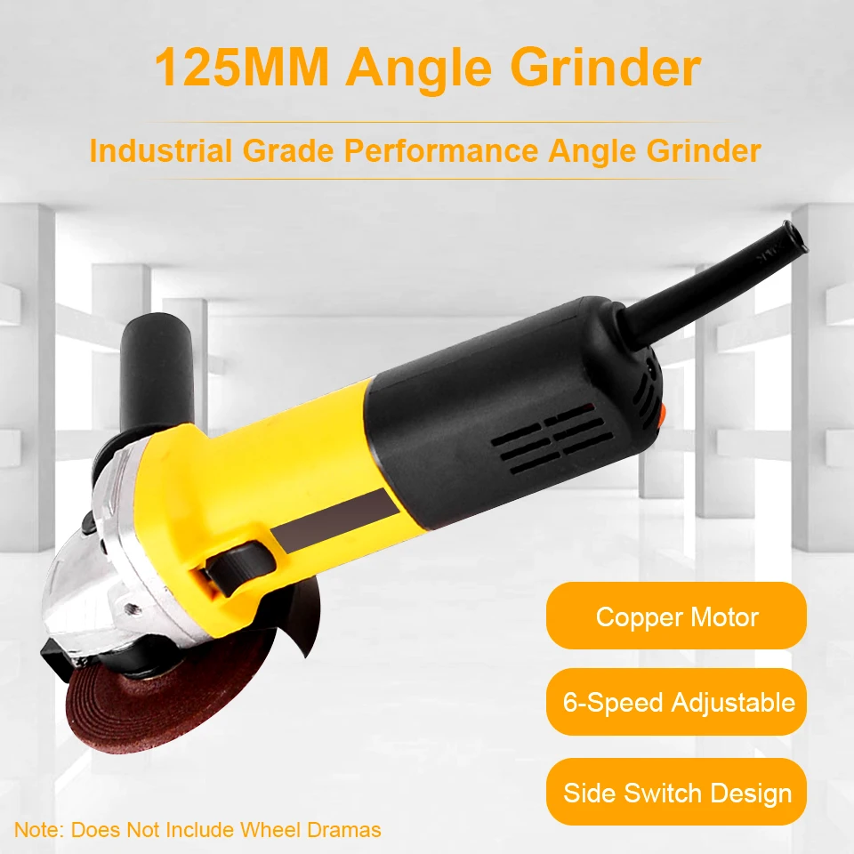 220V Electric Angle Grinder 1050W 125mm 6-Variable Speed 3000-10000 RPM Tool Less Guard for Cutting Grinding Metal Power Tools