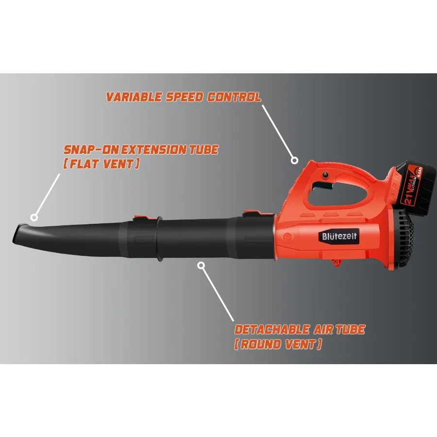 منفاخ أوراق شجر لاسلكي 21 فولت يعمل بالبطارية مع بطارية 6.0 أمبير وشاحن متضمن منفاخ كهربائي خفيف الوزن 400CFM