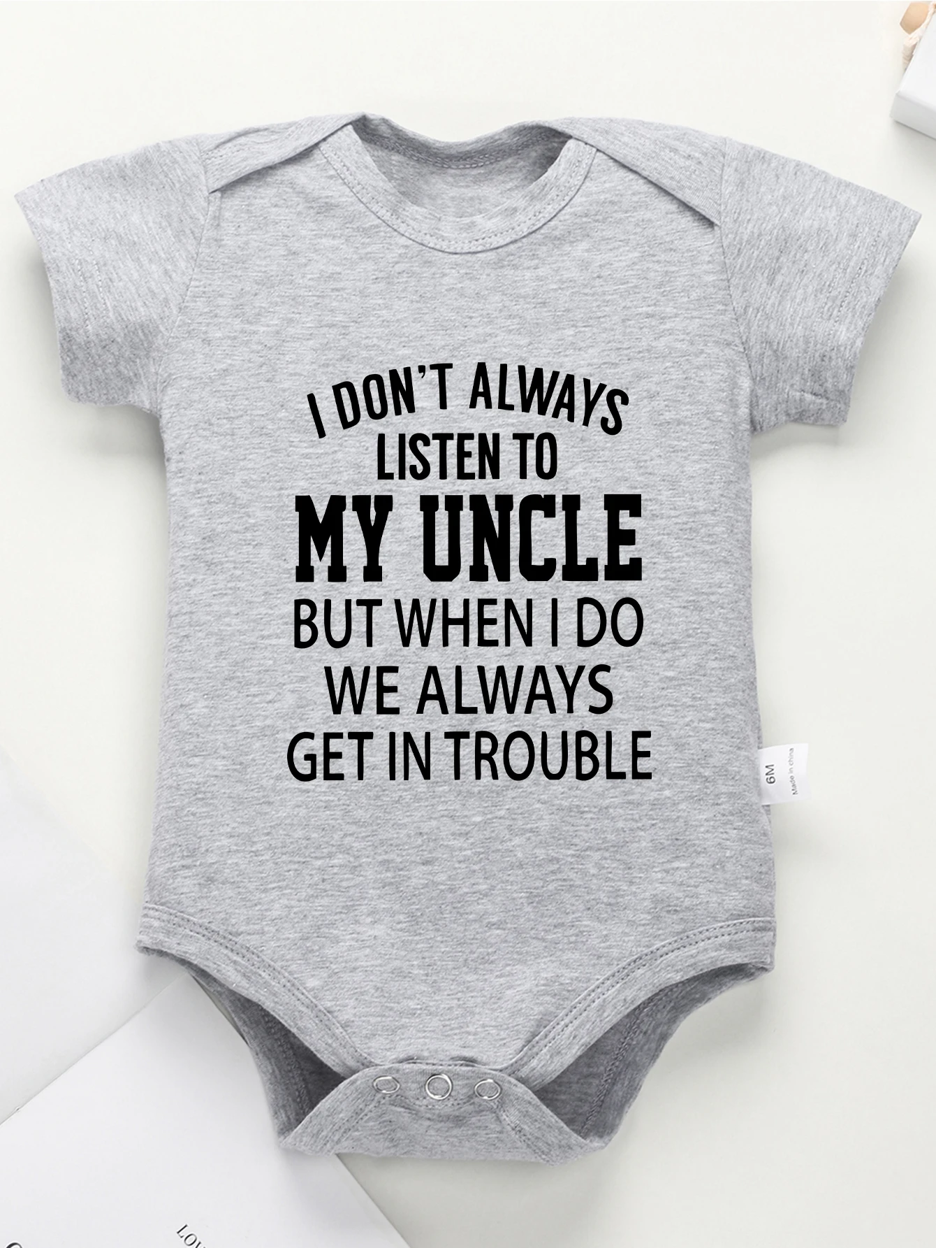 Boy Girl Trendy Harajuku Rompers Baby Bodysuit Toddler Jumpsuit Clothes Newborn Infant I Don\'t Always Listen To My Uncle Print