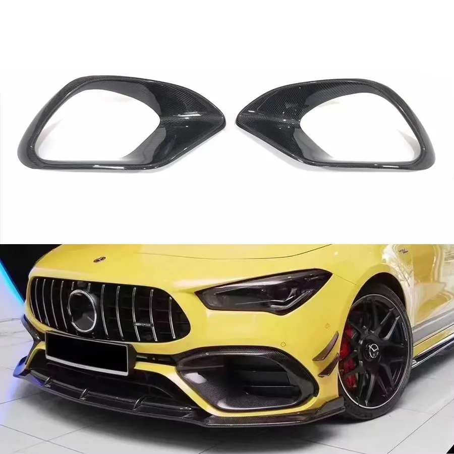 For Mercedes Benz CLA Class W118 CLA45 CLA63 2019+ Carbon Fiber Fog lamp frame grill Front Bumper Air Vent Cover Tuyere Body Kit