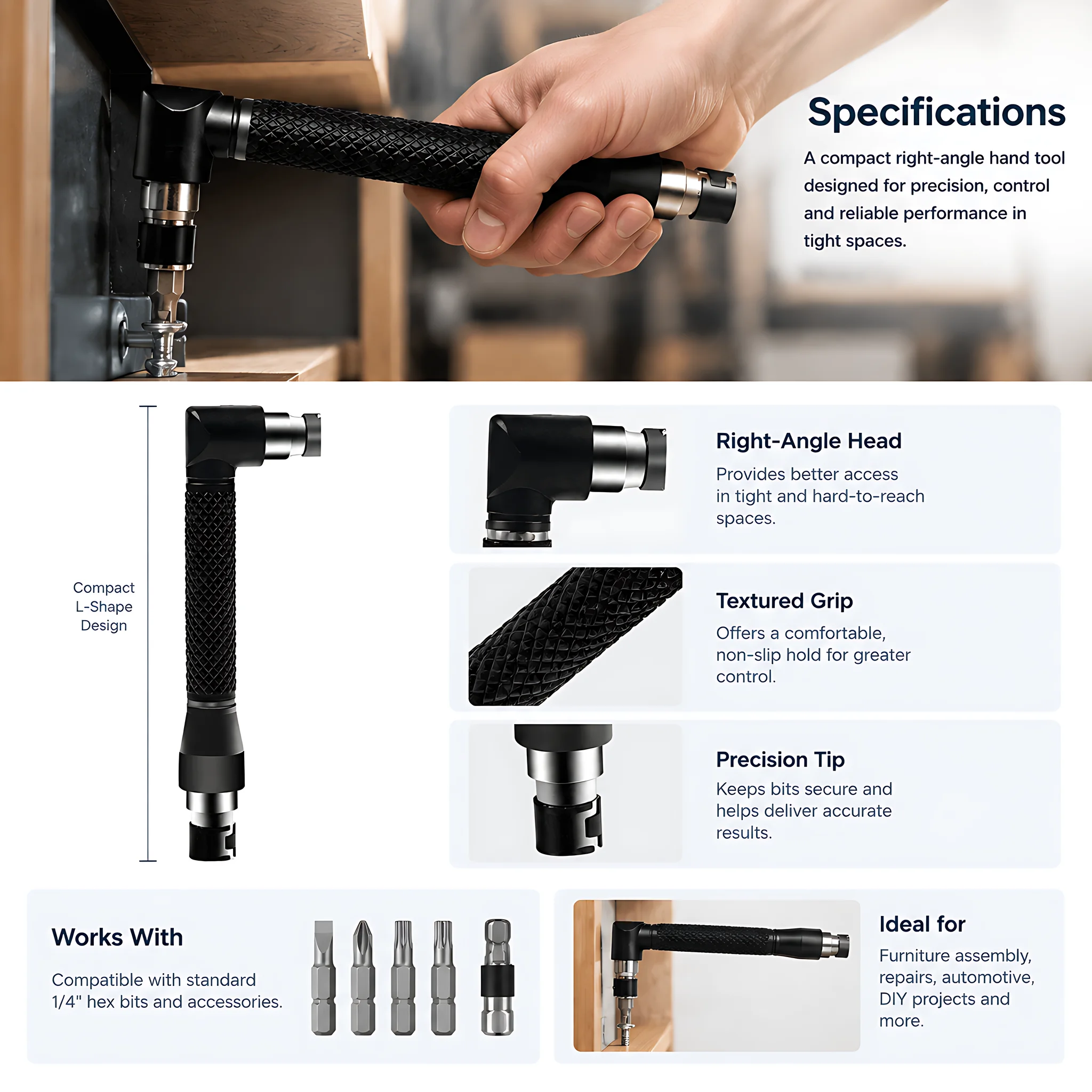 Mini Double-ended L-Socket Wrench 6.35mm 90° Right Angle Screwdriver Driver Bit Joiner Handle Utility Tool Set Home Maintenance