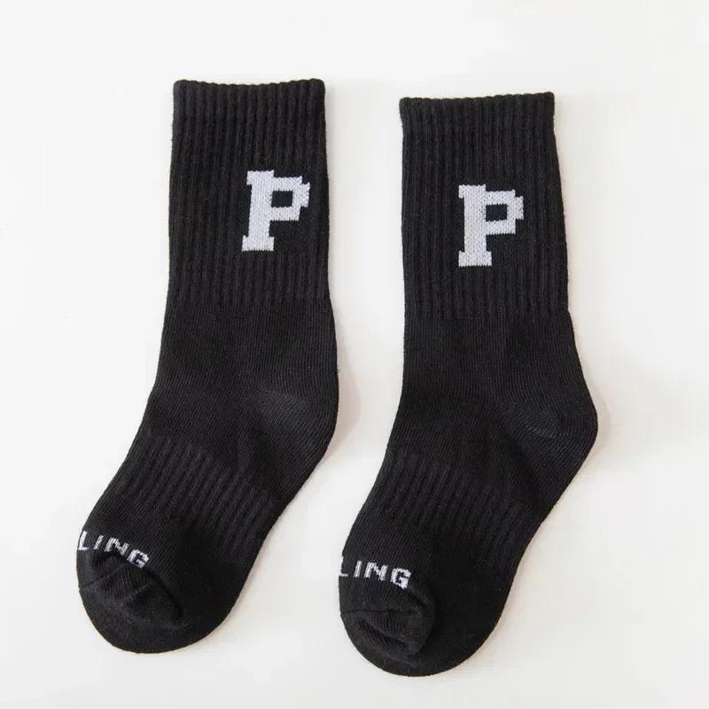 Korean Fashion Letter Socks Children Knit Cotton Middle Tube Socks Boys Girls School Casual Sports Socks 1-8years Old