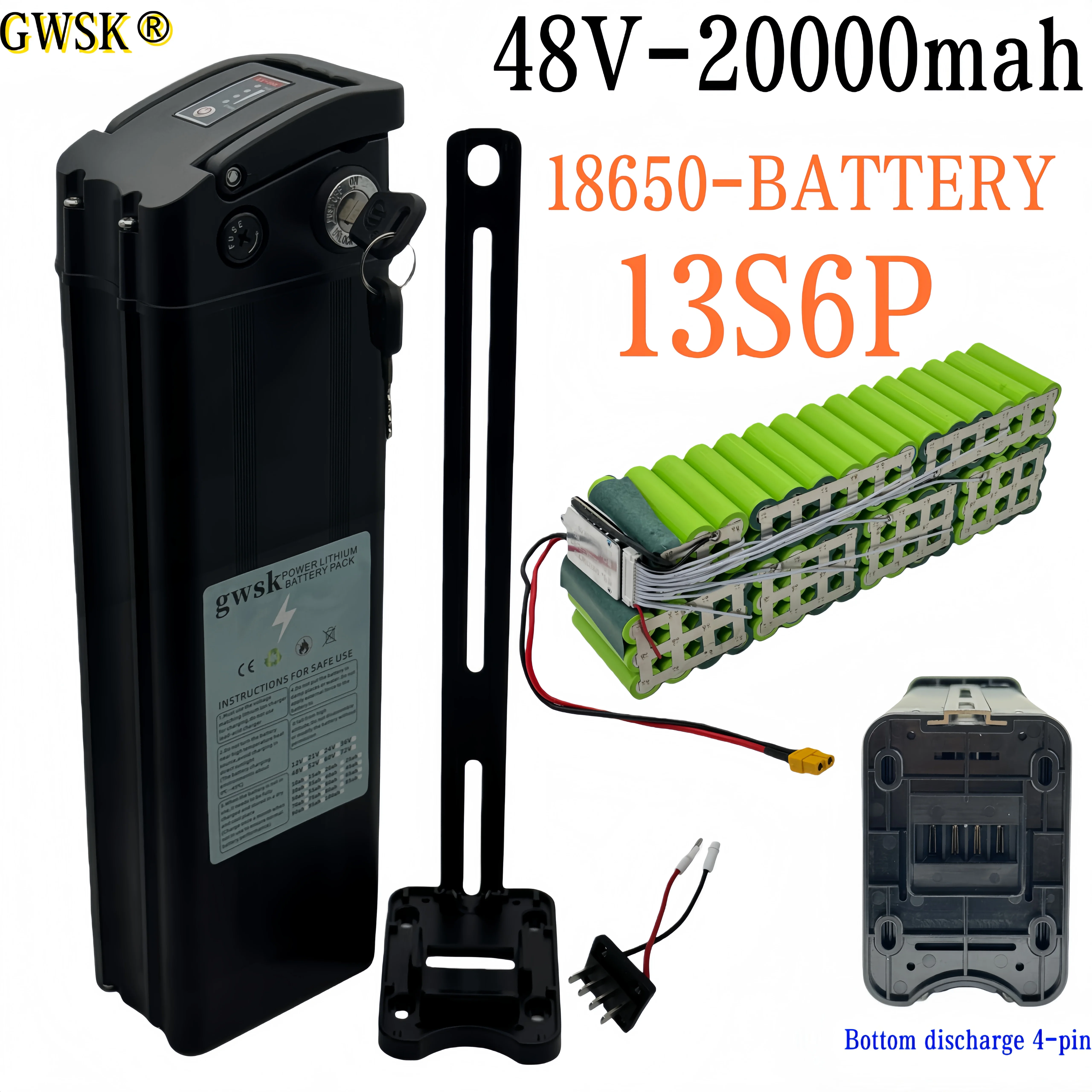 النقل الجوي، 48V36V24V، 20AH-50AH سعة حقيقية 100%، بطارية ليثيوم على شكل سمكة فضية مكونة من 4 سنون + شاحن #1