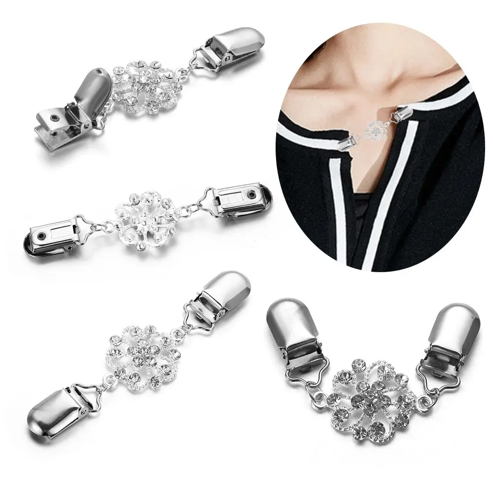 Buckle Rhinestone Decoration Suspenders Brooches Sweater Shawl Clasps Shirt Collar Clips Duck mouth Clothing Pins Cardigan Clip