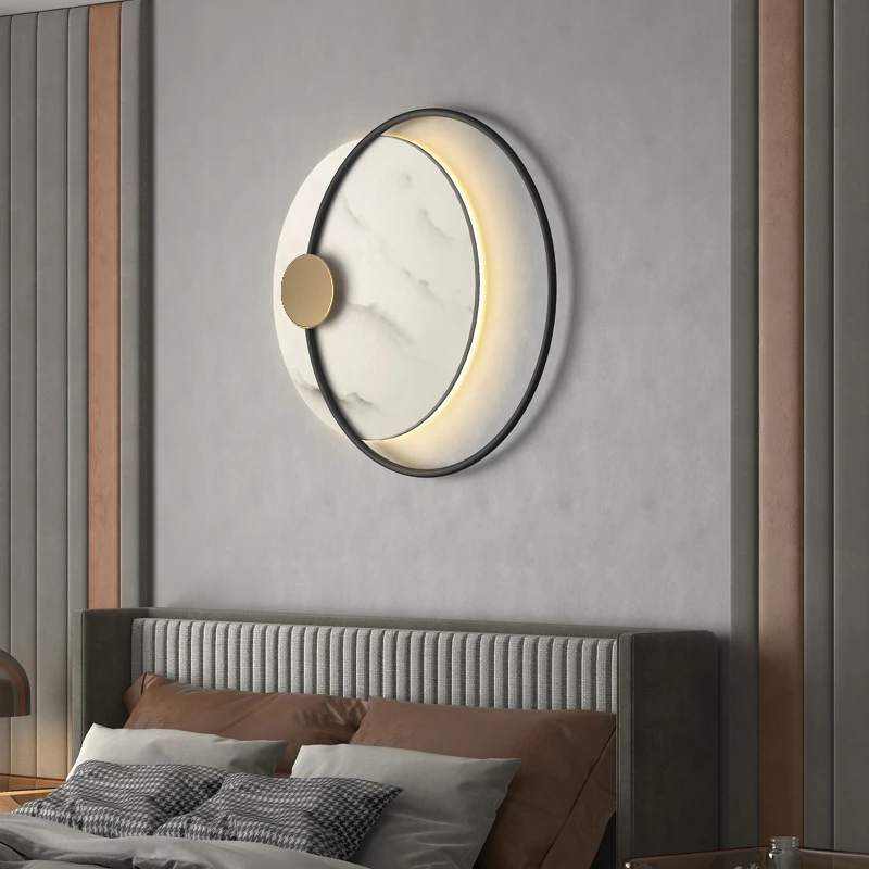 Modern LED Black Metal Wall Lamp Creative Art Bedroom Living Room Hotel Exhibition Hall Decoration Large Round Wall Lamp