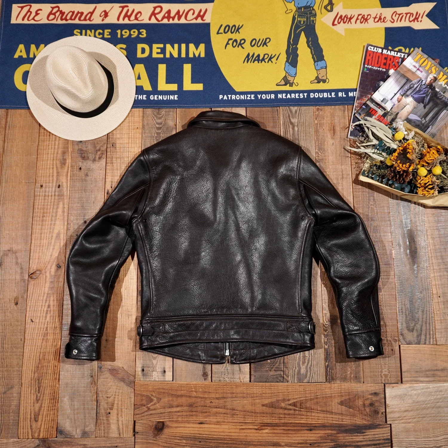 النمط الأمريكي الرجعية الحبوب الكاملة 1.6 سمك Muhandro جلد البقر سترة 1930 S الرجال دراجة نارية قصيرة الوقوف طوق