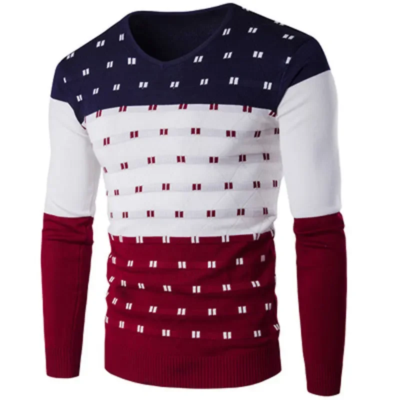 Men Sweater 2023 Autumn Men Long Sleeve Pullovers Outwear Fashion Rereo Print Round Neck Sweater Slim Fit Knitwear Sweater Tops