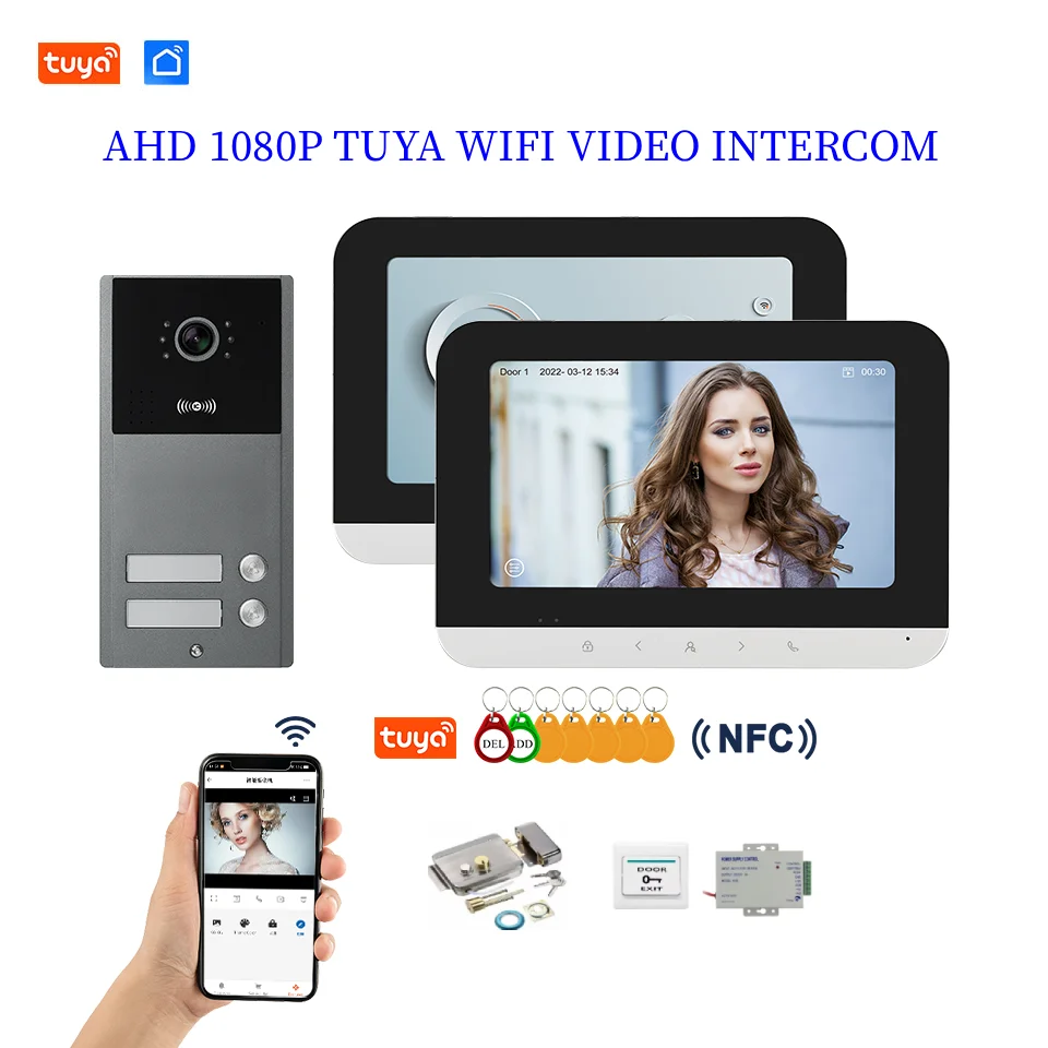 Tuya Wifi Video Intercom For 2~6 Unit Apartment 1080P AHD Video Doorbell NFC RFID Unlock Building Camera Door Phone System
