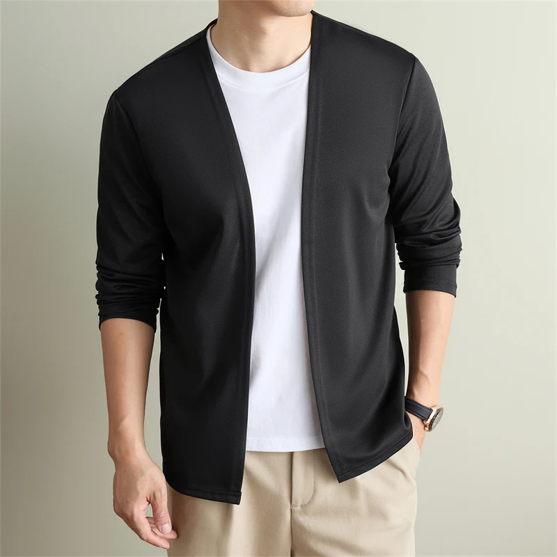 Knitted Cardigan Jacket for Men in Spring and Autumn, Long Sleeved Casual Versatile Sweater for Men in Spring, Outerwear, Trendy