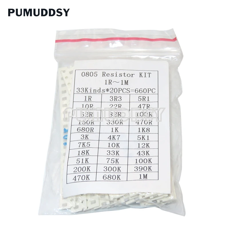 33ValuesX 20 stücke = 660 stücke Probe kit 0805 SMD Widerstand Kit Assorted Kit 1ohm-1M ohm 1% PUMUDDSY