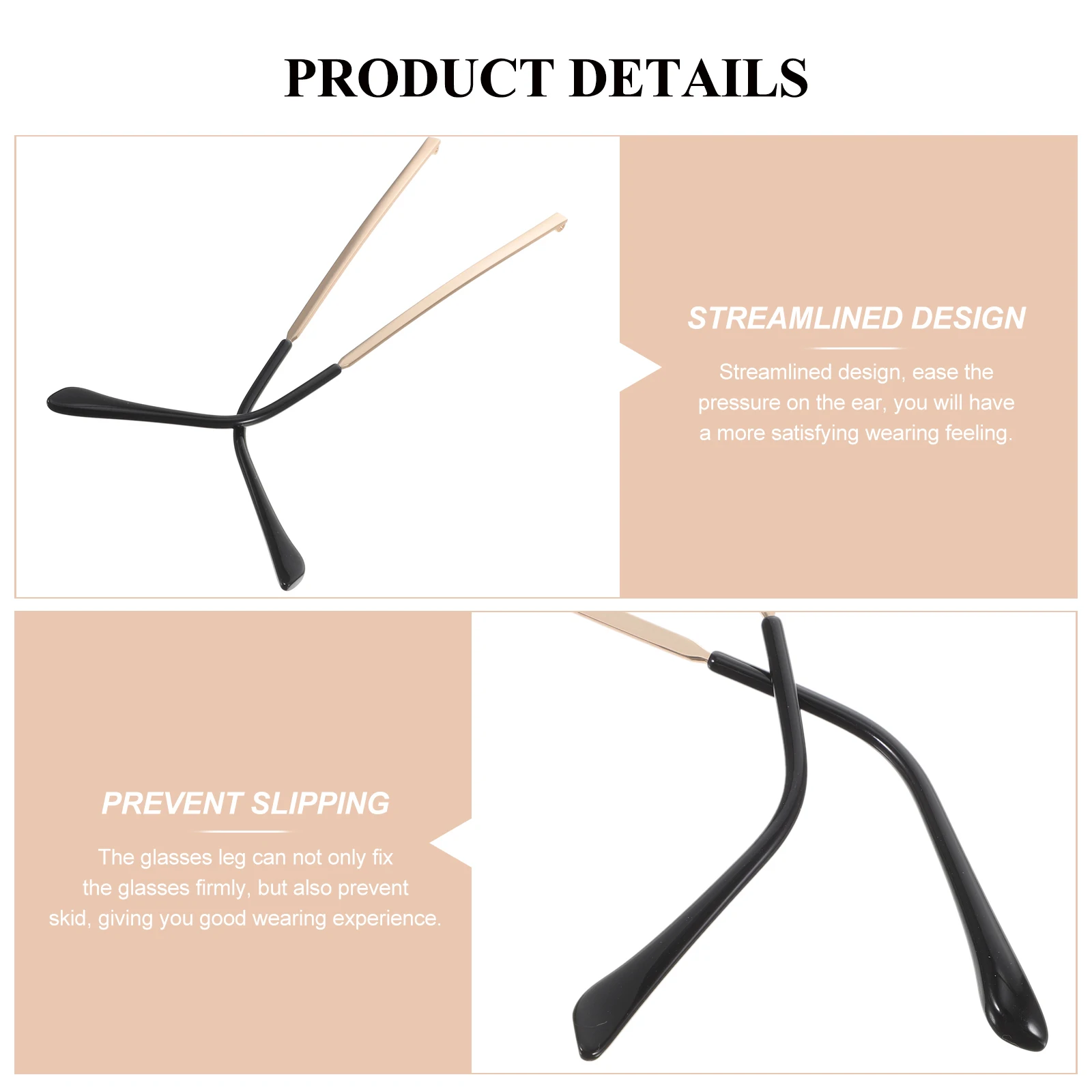 زوج واحد من استبدال ذراع النظارات المعدنية، مناسب عالمي ممتاز لإصلاح النظارات الشمسية وأرجل المعبد غير القابلة للانزلاق
